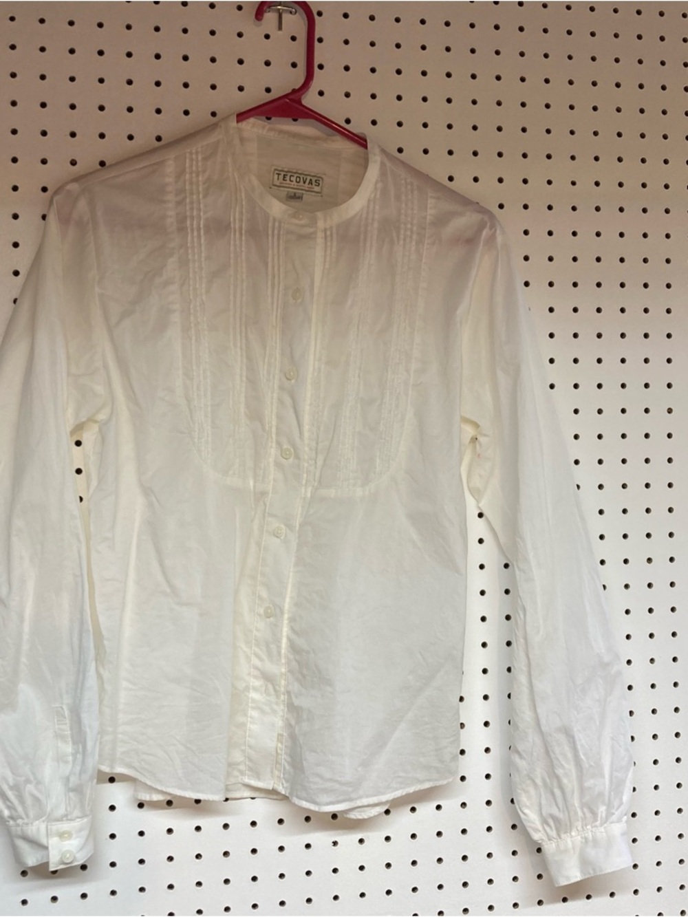 Tecovas Cream S Pintuck Band-Collar Shirt 2 pink spots under left arm
